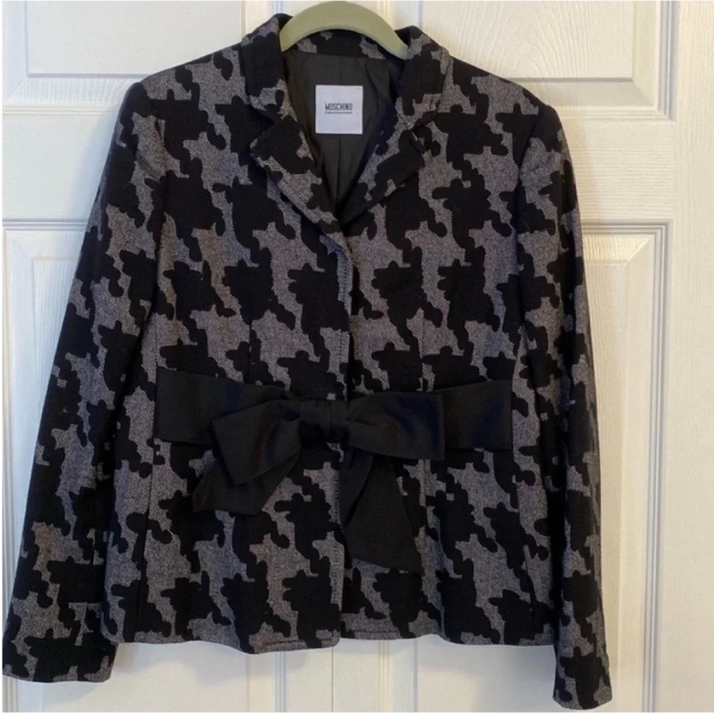 Moschino Women’s Wool Bland Blazer Houndstooth Print Jacket Black Gray size 10 - Picture 3 of 16
